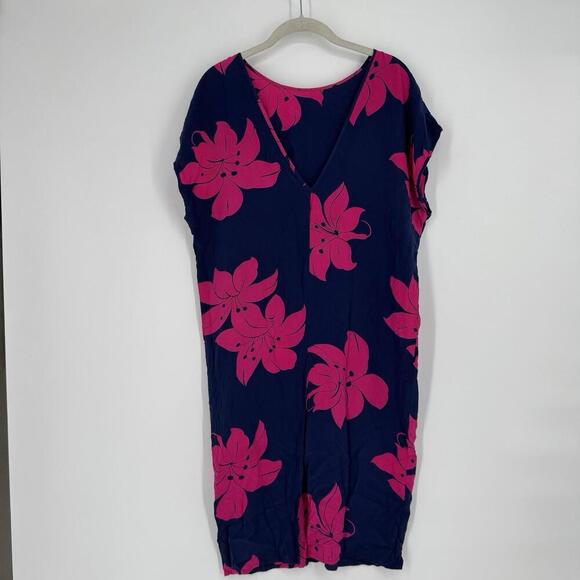 Silks dress 8 pink navy midi floral tropical beach summer lightweight wedding - Picture 4 of 4